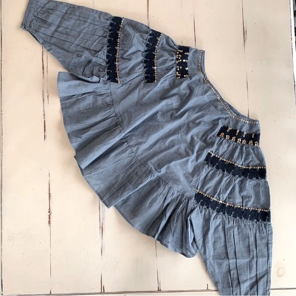 Anthropologie Boho Top Size XS Raga Boho Raglan Sleeve Embroidery Blue Top NWT - Picture 6 of 14